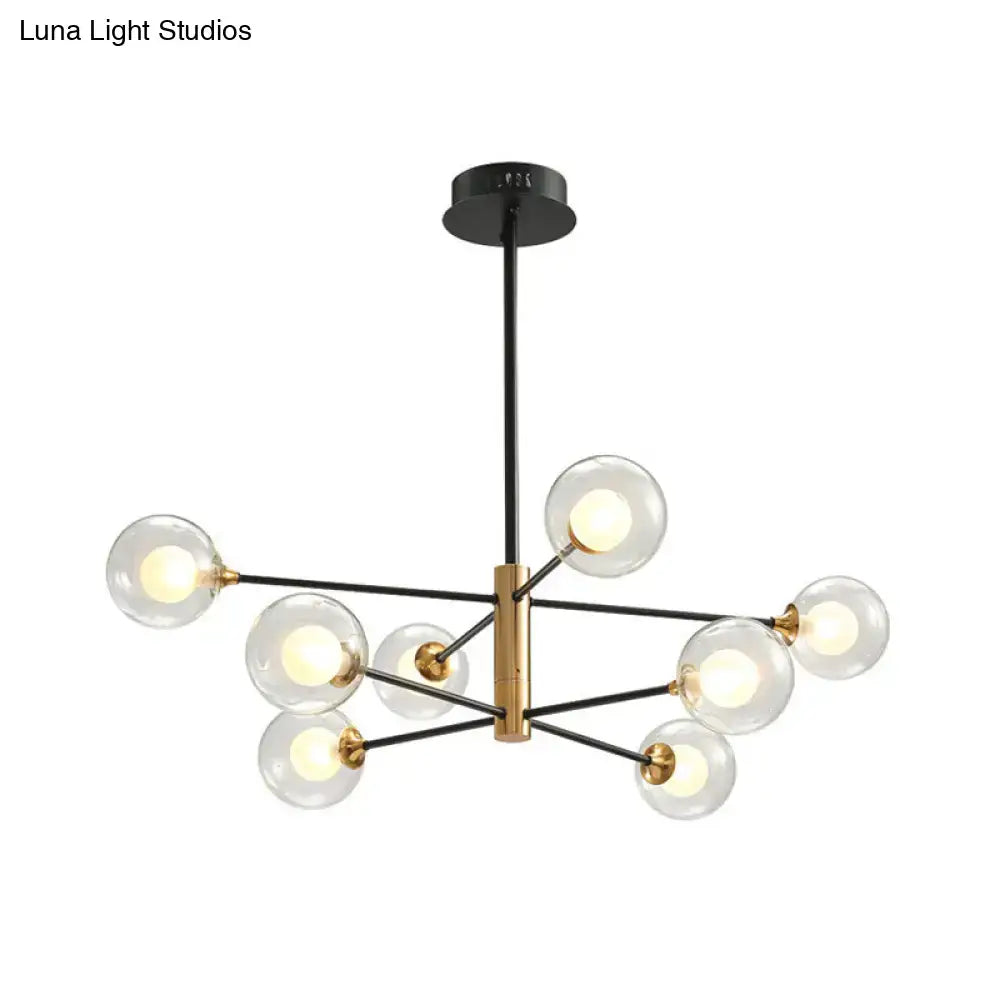 Black Glass Sputnik Eight-Arm Chandelier by Decorbites, black metal arms with clear glass globes on Tampa Home & Garden Store