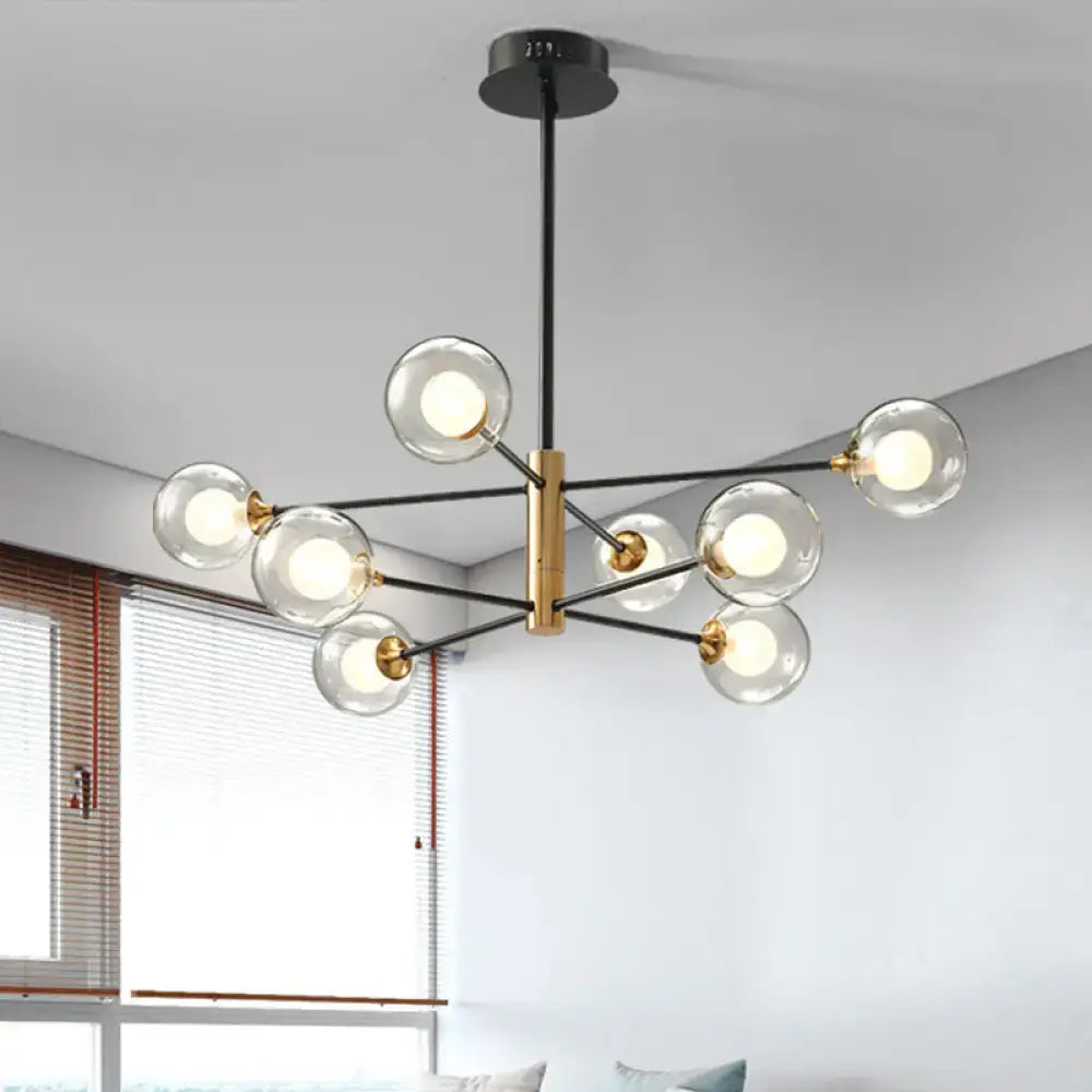 Black Glass Sputnik Eight-Arm Chandelier with gold hardware and glass globes ceiling-mounted on Tampa Home & Garden Store