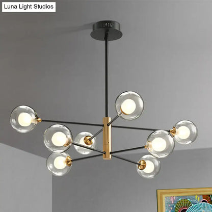 Black Glass Sputnik Eight-Arm Chandelier with glass globes, black arms, brass hub on Tampa Home & Garden Store