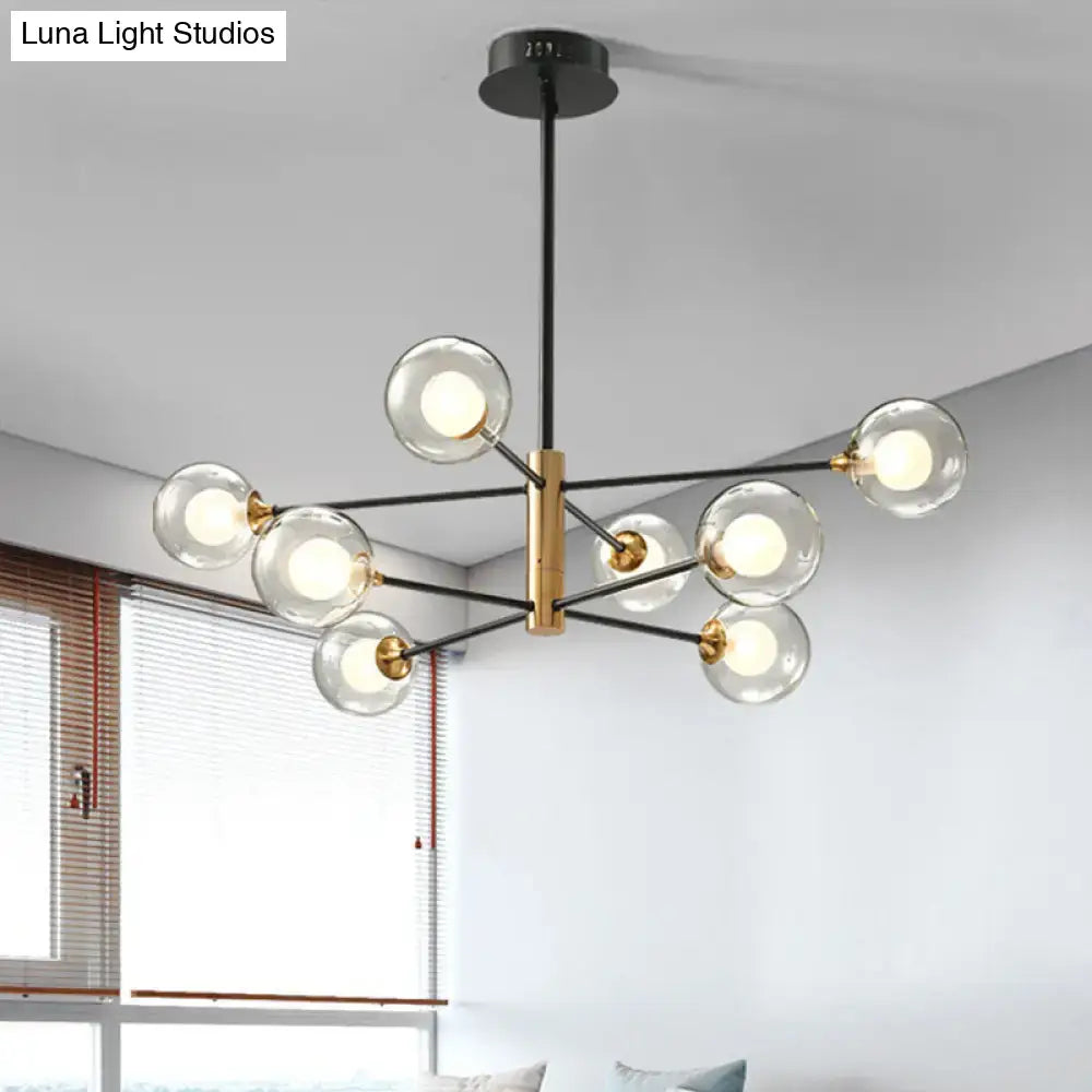 Decorbites Black Glass Sputnik Eight-Arm Chandelier with gold hub and clear glass bulbs on Tampa Home & Garden Store