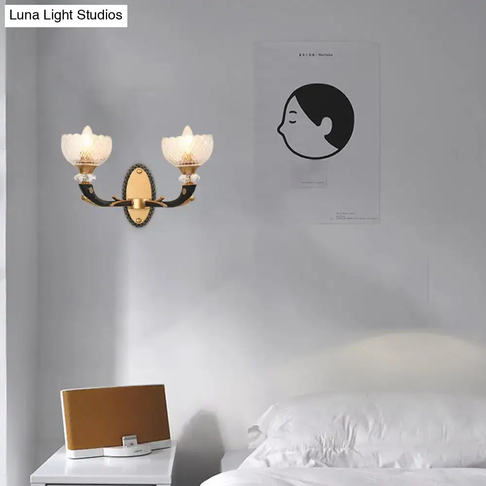 Decorbites Black Gold Branch Sconce with dual candle-style glass shades on Tampa Home & Garden Store