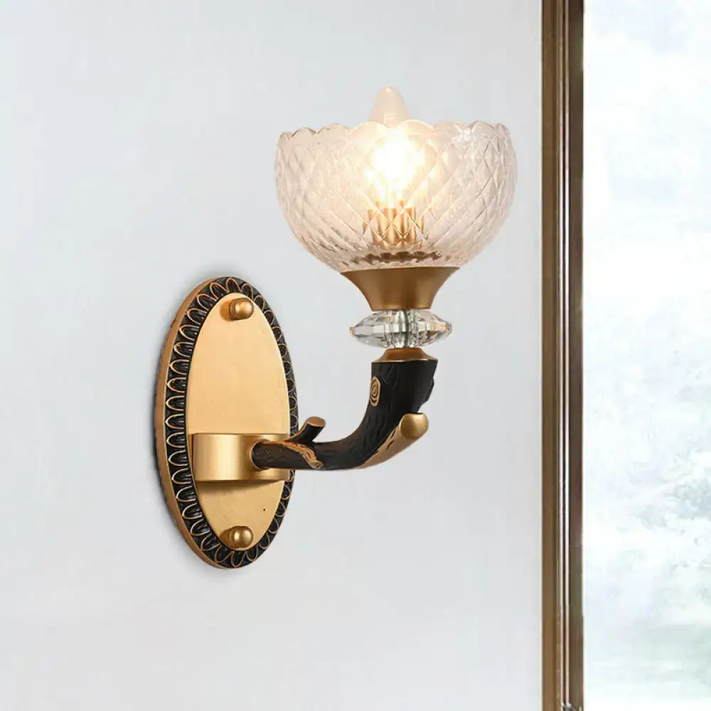 Black Gold Branch Sconce with textured glass shade and curved black-gold arm by Decorbites on Tampa Home & Garden Store