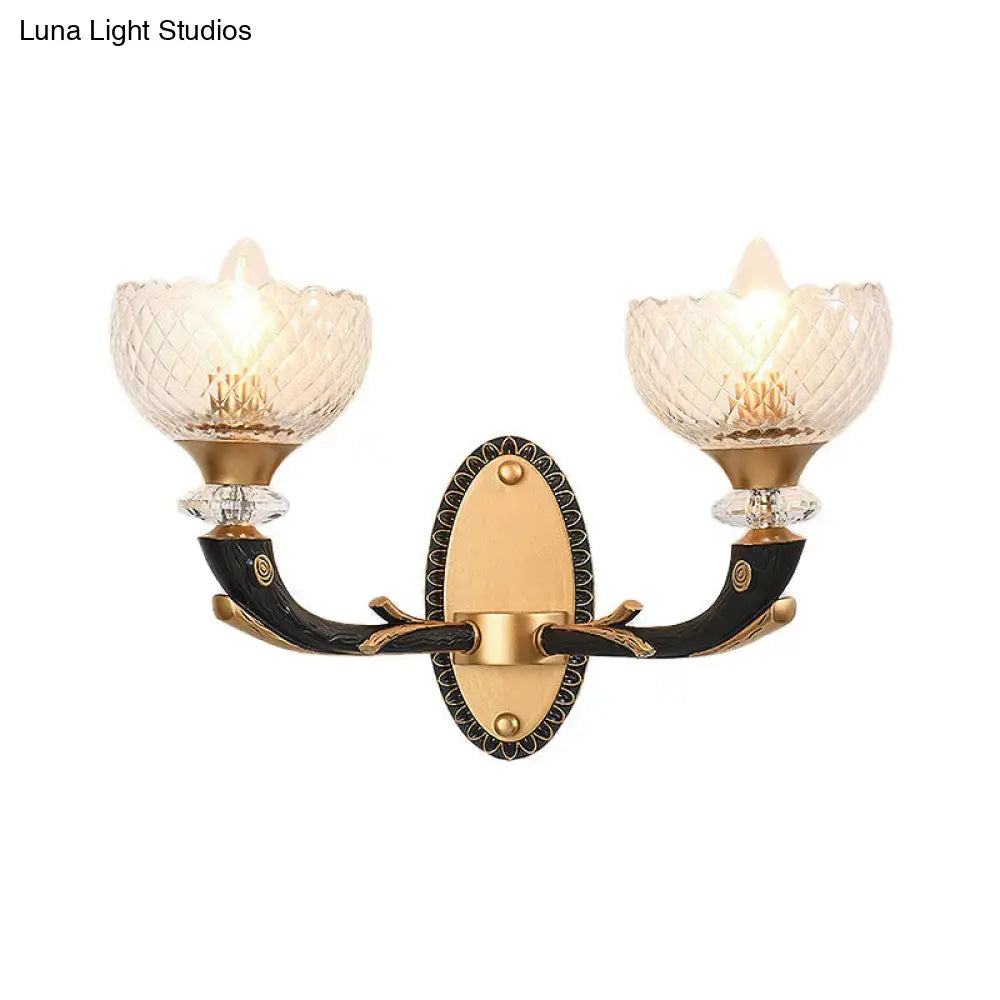 Black Gold Branch Sconce Decorbites with dual crystal glass shades and gold finish on Tampa Home & Garden Store