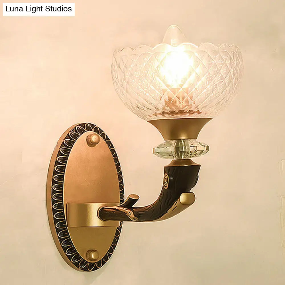 Black Gold Branch Sconce with crystal shade and curved bronze arm on Tampa Home & Garden on Tampa Home & Garden Store
