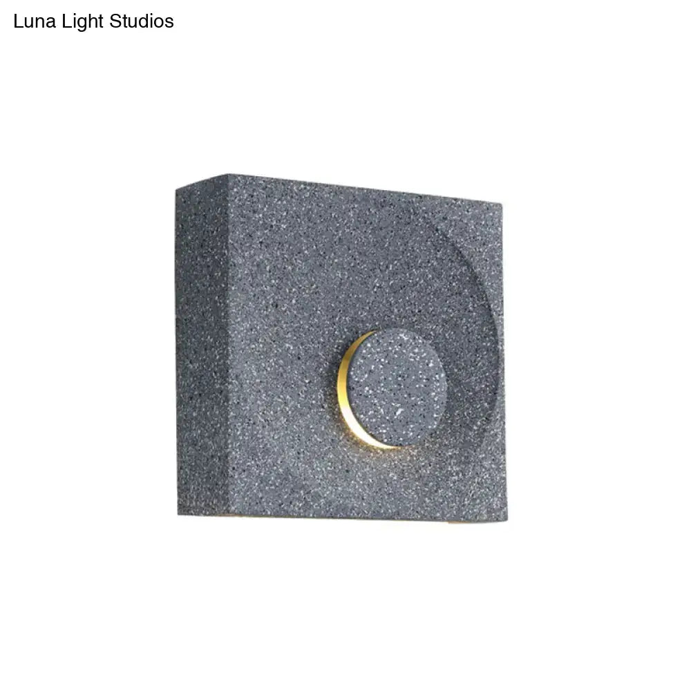 Cement Nordic wall sconce square gray block with circular knob and brass ring by Decorbites on Tampa Home & Garden Store