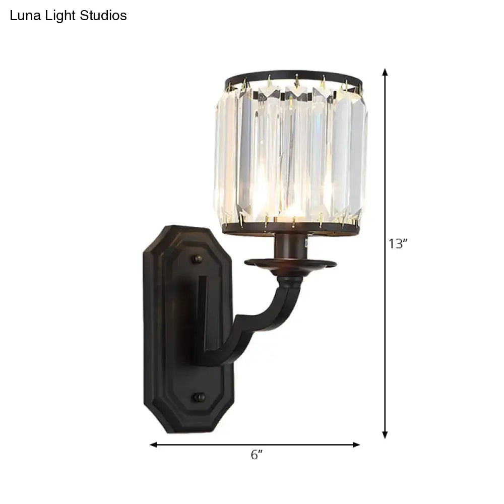 Decorbites Sconce with Clear Shade Glow; black wall light with crystal prisms, 13in tall on Tampa Home & Garden Store