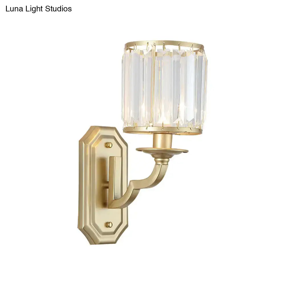 Black Gold Crystal Sconce with clear shade, brass backplate and curved arm Decorbites on Tampa Home & Garden Store