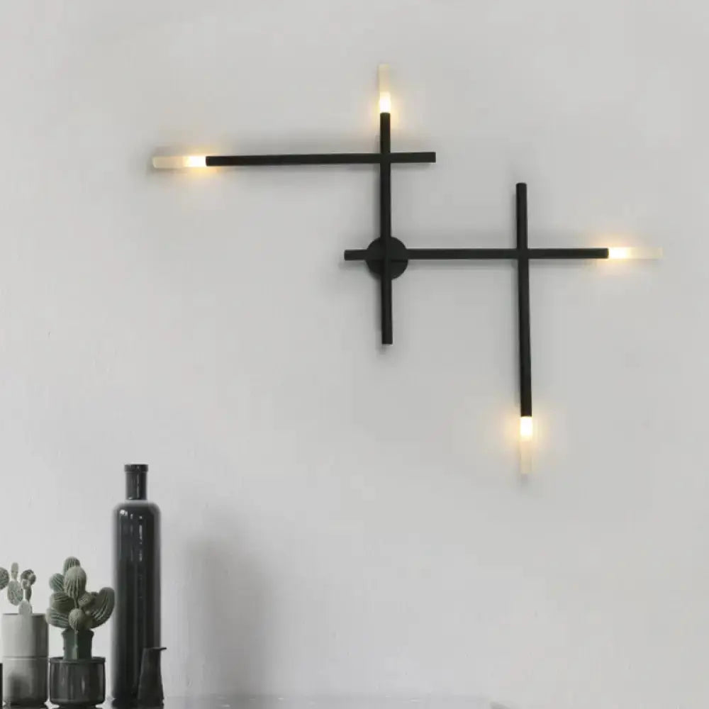 Black and Gold Crossed Lines LED Wall Light