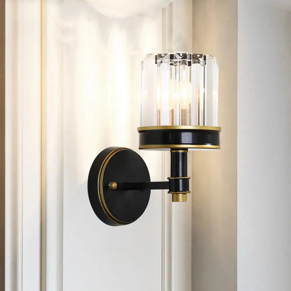 Black Crystal Wall Sconce Compact Narrow by Decorbites, black metal with crystal shade on Tampa Home & Garden Store