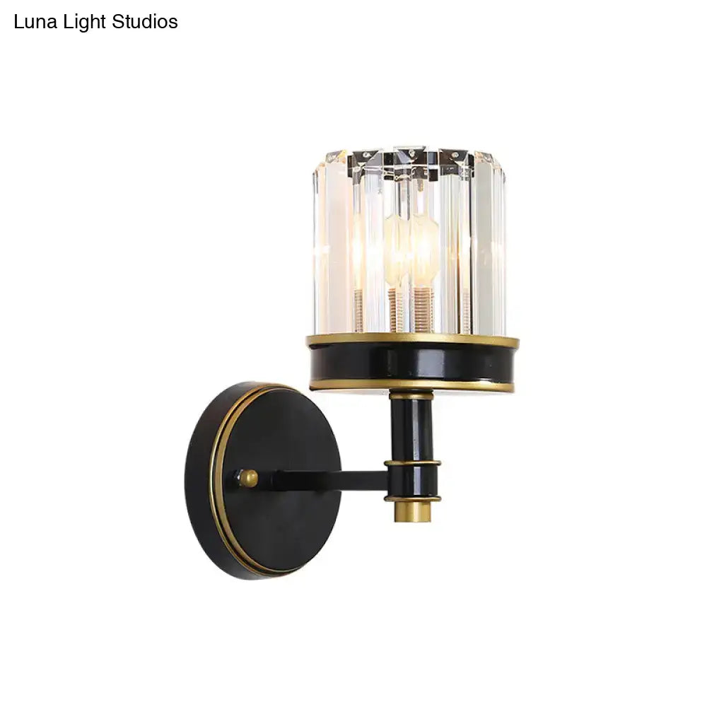 Black Crystal Wall Sconce compact narrow with black finish and gold trim by Decorbites on Tampa Home & Garden Store