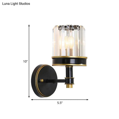 Decorbites Black Crystal Wall Sconce Compact Narrow with gold trim; metal, crystal shade on Tampa Home & Garden Store