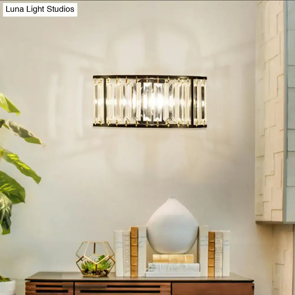 Gold Crystal Half-Cylinder Sconce black-gold finish, wall-mounted with cascading prisms on Tampa Home & Garden Store