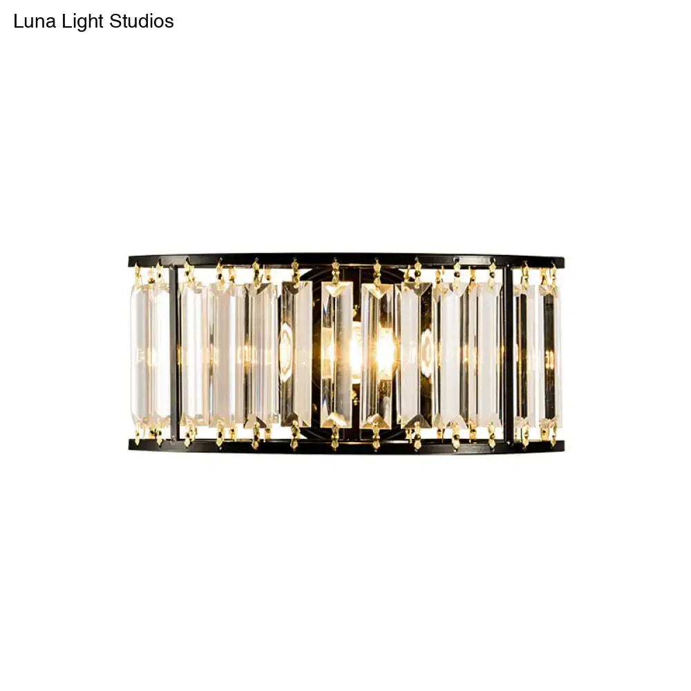 Gold Crystal Half-Cylinder Wall Sconce by Decorbites with black frame and clear prisms on Tampa Home & Garden Store