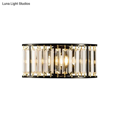 Gold Crystal Half-Cylinder Wall Sconce by Decorbites with black frame and clear prisms on Tampa Home & Garden Store