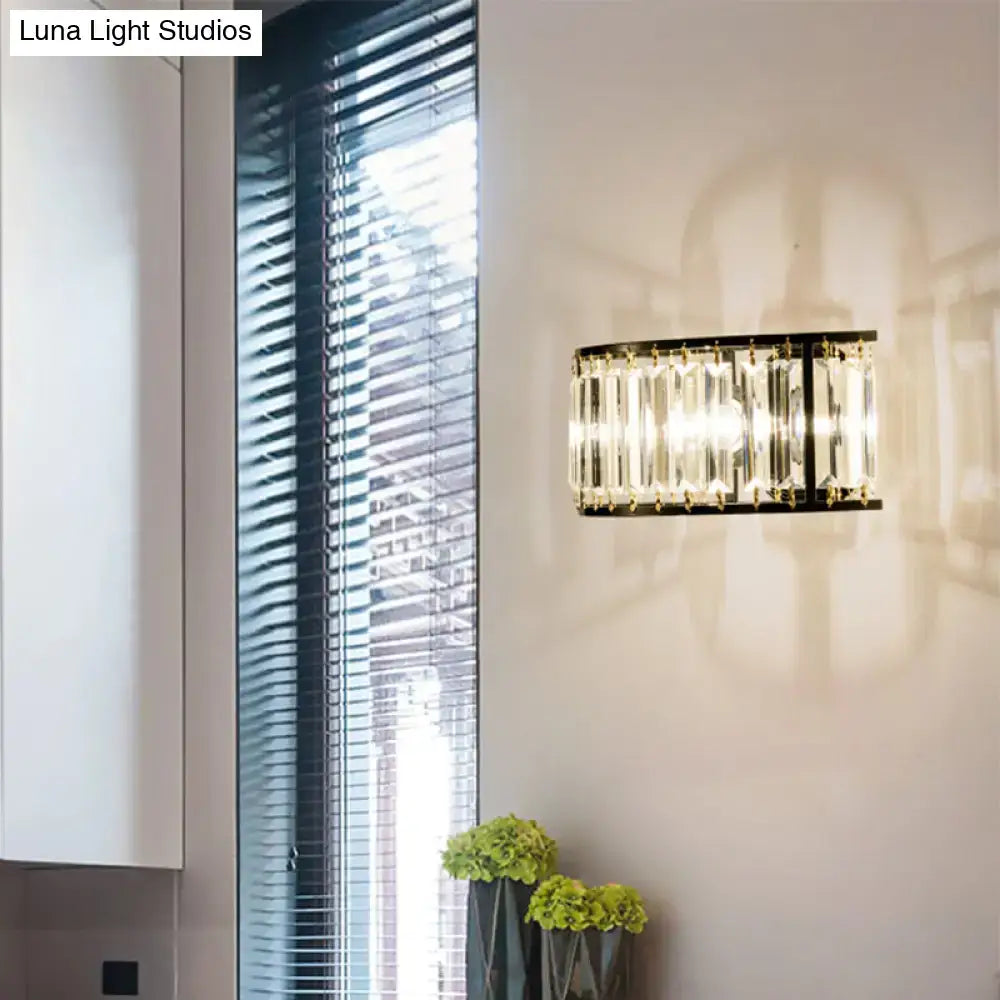 Gold crystal half-cylinder wall sconce with black frame by Decorbites on Tampa Home & Garden Store