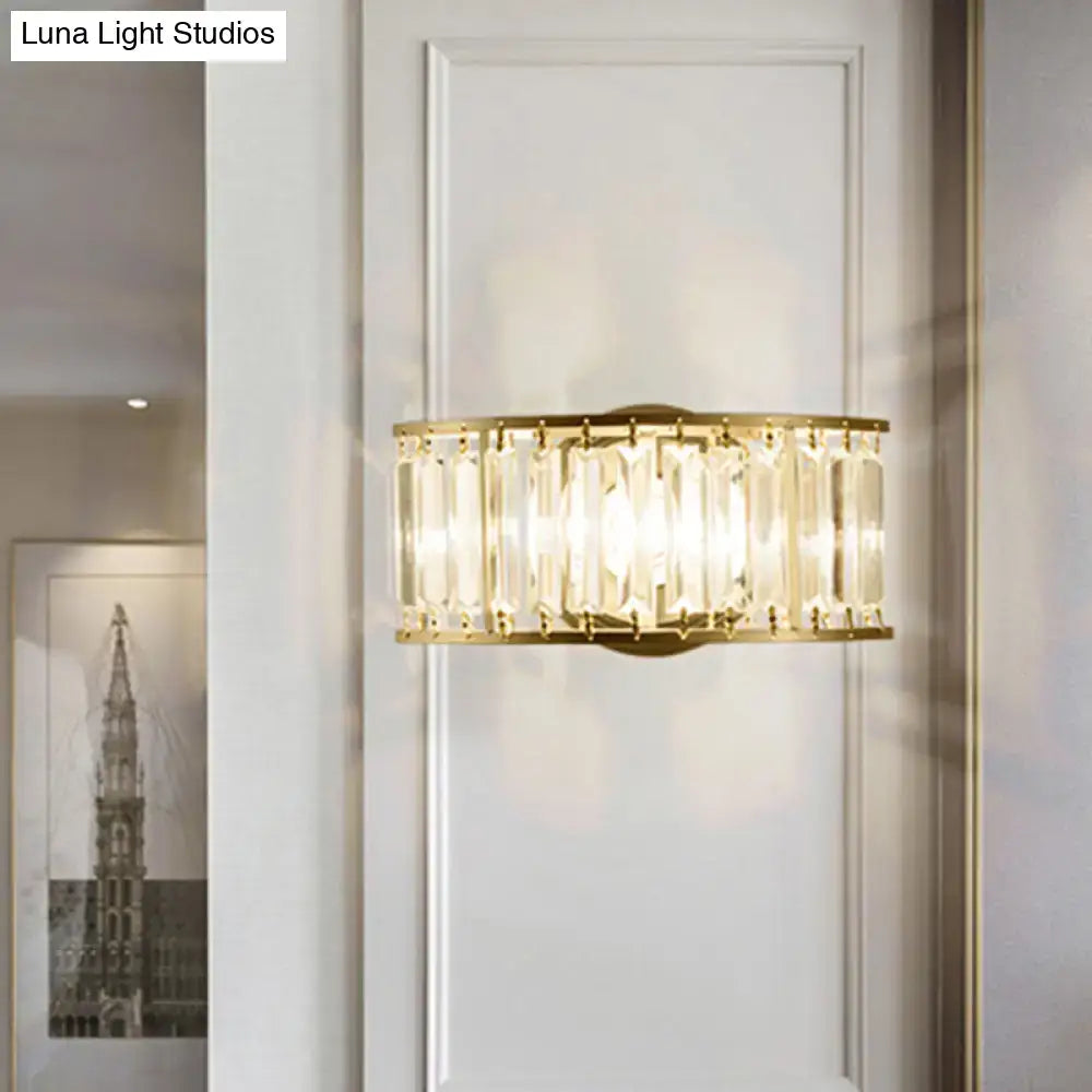 Gold crystal half-cylinder sconce with black gold frame by Decorbites on Tampa Home & Garden Store