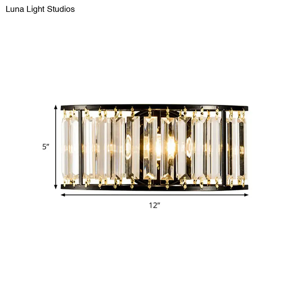 Gold Crystal Half-Cylinder Sconce by Decorbites in black/gold finish with hanging prisms on Tampa Home & Garden Store