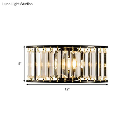 Gold Crystal Half-Cylinder Sconce by Decorbites in black/gold finish with hanging prisms on Tampa Home & Garden Store