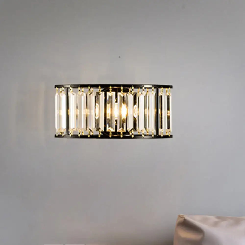 Gold Crystal Half-Cylinder Sconce by Decorbites, black frame with crystal prisms on Tampa Home & Garden Store