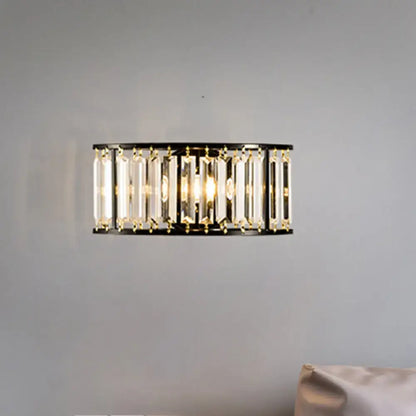 Gold Crystal Half-Cylinder Sconce by Decorbites, black frame with crystal prisms on Tampa Home & Garden Store