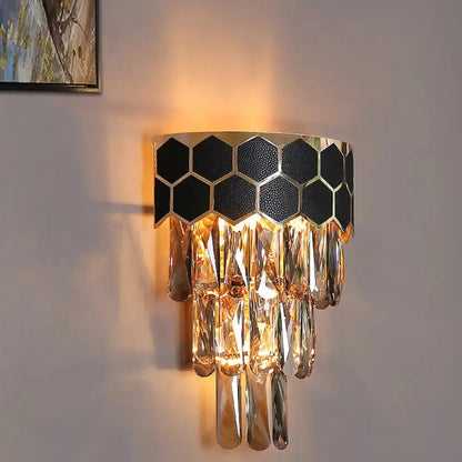 Modern Black and Gold Crystal Prism Wall Sconce