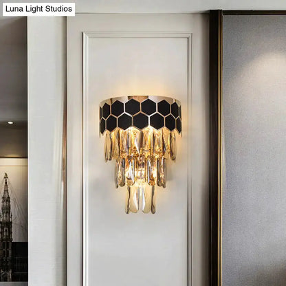 Modern Black and Gold Crystal Prism Wall Sconce