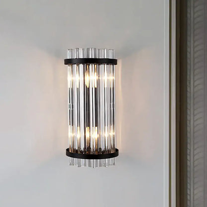 Black Gold Rod Wall Sconce by Decorbites, cylindrical clear glass rods with warm lighting on Tampa Home & Garden Store