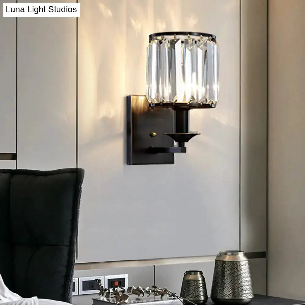 Modern black and gold crystal sconce light fixture for bedroom wired electric by Decorbites on Tampa Home & Garden Store