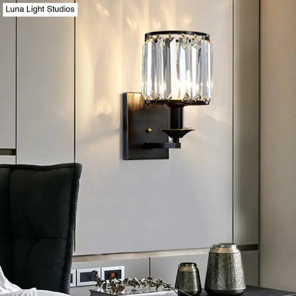 Modern black and gold crystal sconce light fixture for bedroom wired electric by Decorbites on Tampa Home & Garden Store
