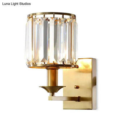 Modern gold crystal sconce wall light with hanging prisms, wired electric on Tampa Home & Garden Store