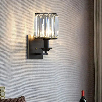 Modern black and gold crystal wall sconce with prism shade, wired electric, Decorbites on Tampa Home & Garden Store