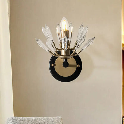 Black Gold Crystal Wall Lamp by Decorbites wall sconce with crystal prisms on a gold center on Tampa Home & Garden Store