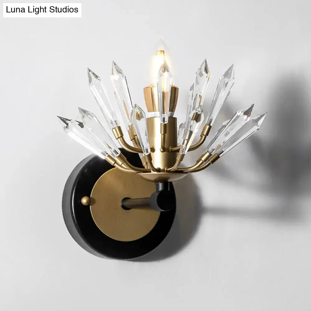 Black Gold Crystal Wall Lamp sconce with clear prisms, Decorbites on Tampa Home & Garden Store