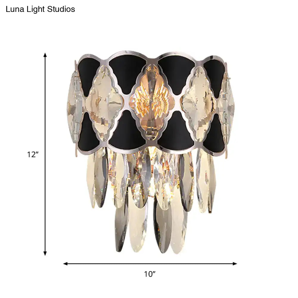 Black Gold Oval Wall Lamp with crystal prisms and metallic frame, 12in tall x 10in wide on Tampa Home & Garden Store