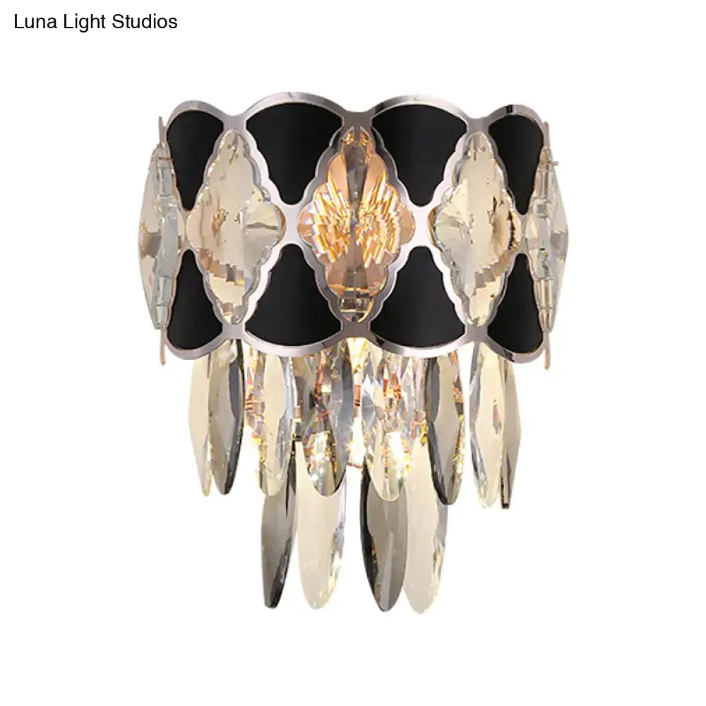 Black Gold Oval Wall Lamp by Decorbites with black panels and hanging crystal prisms on Tampa Home & Garden Store