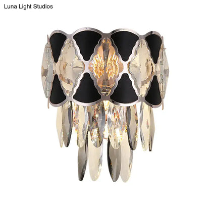 Black Gold Oval Wall Lamp by Decorbites with black panels and hanging crystal prisms on Tampa Home & Garden Store