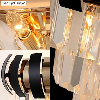 Black Gold Layered Sconce hardwired with crystal prisms and black metal bands Decorbites on Tampa Home & Garden Store
