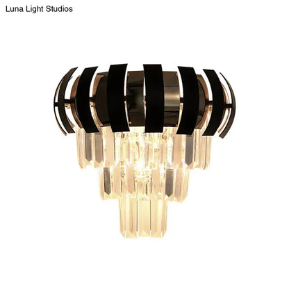 Black Gold Layered Sconce hardwired with crystal prism strands by Decorbites on Tampa Home & Garden Store