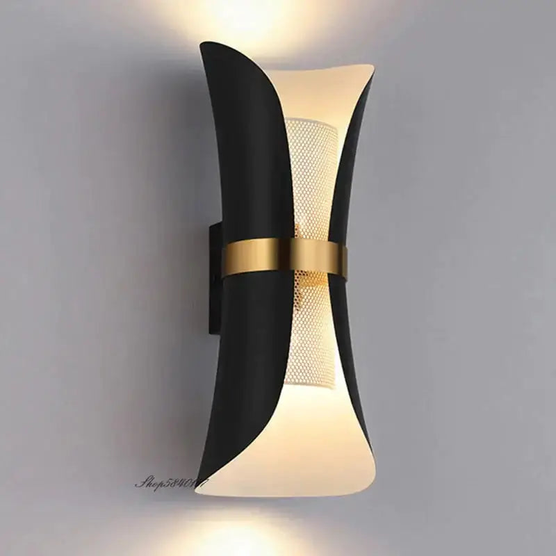 Black and Gold Curved Wall Lamp for Bedroom