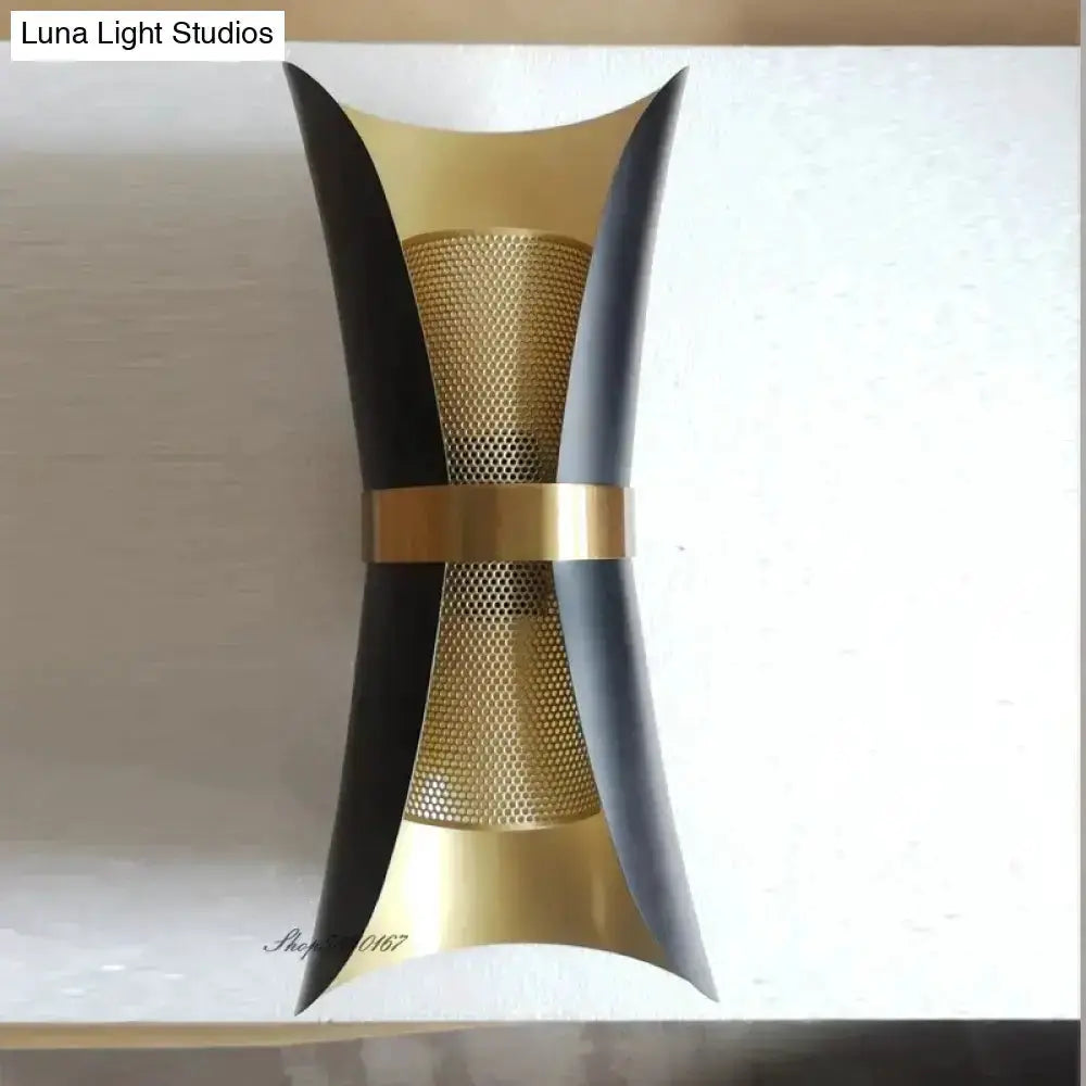 Black and Gold Curved Wall Lamp for Bedroom