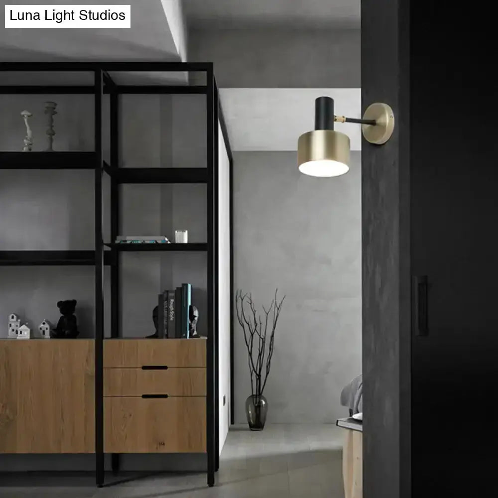 Modern black and gold cylinder metal wall sconce for living room on Tampa Home & Garden Store