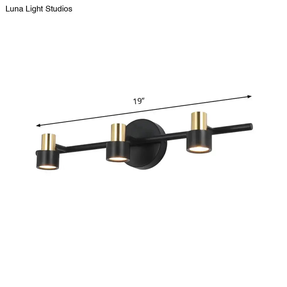Modern Black and Gold Cylinder Wall Vanity Lamp