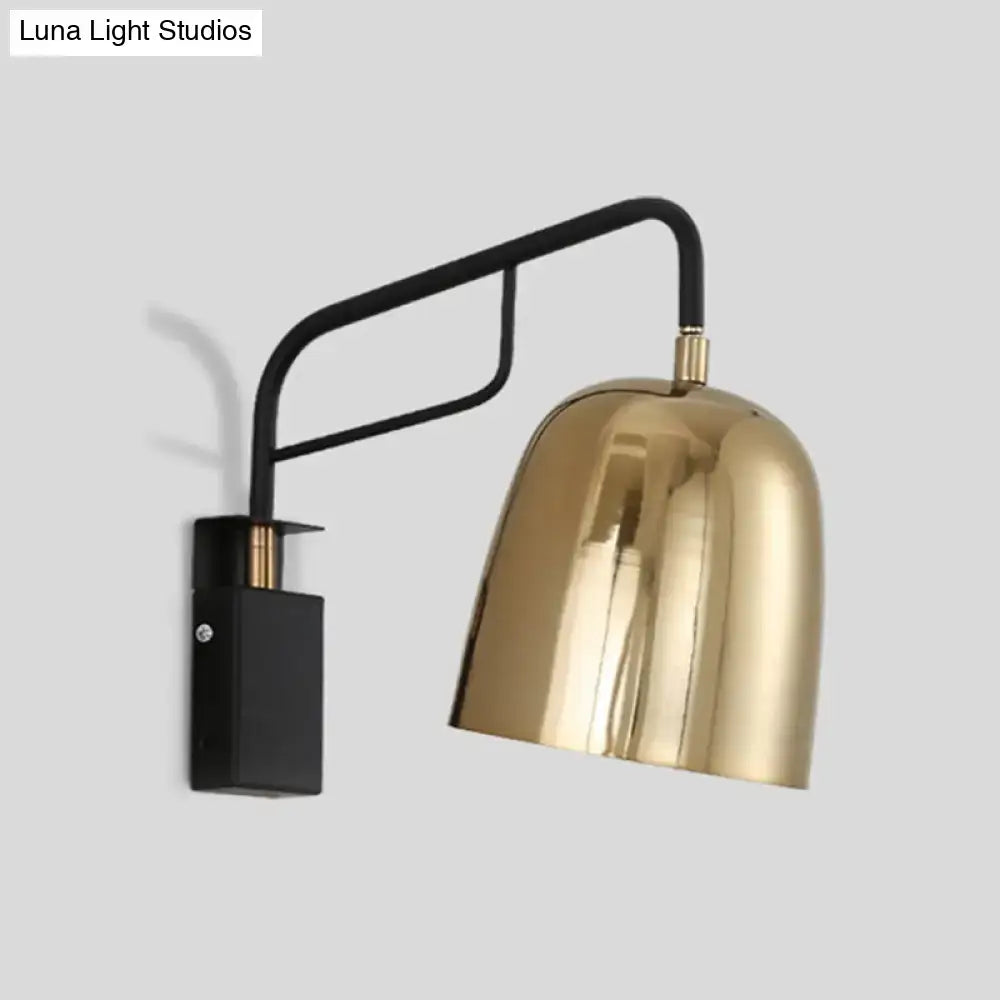 Decorbites Black Gold Dome Industrial Sconce with curved black arm and brass shade on Tampa Home & Garden Store