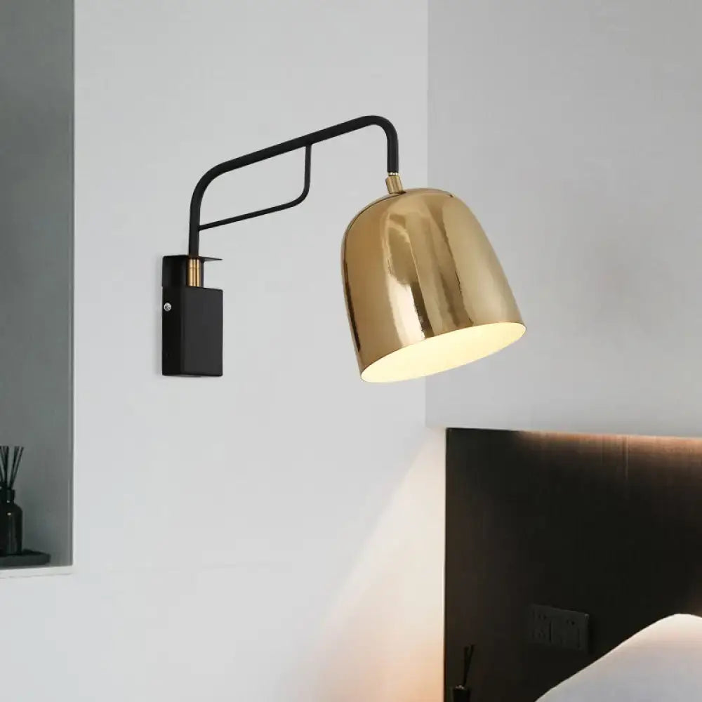 Black Gold Dome Sconce by Decorbites; wall-mounted with black curved arm and gold dome shade on Tampa Home & Garden Store