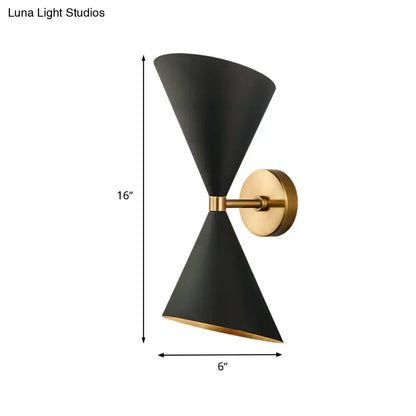 Black Gold Cone Sconce by Decorbites, black metal wall light with brass mount, 16in tall on Tampa Home & Garden Store