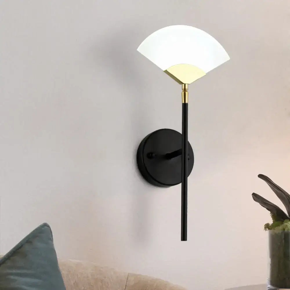 Black Gold Fan Sconce with white glass shade and gold accent on black mount by Decorbites on Tampa Home & Garden Store