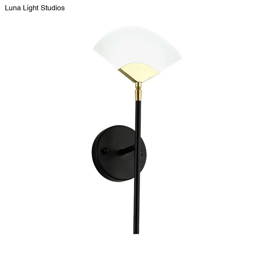 Black Gold Fan Sconce wall light by Decorbites, black stem, gold accents, white glass shade on Tampa Home & Garden Store