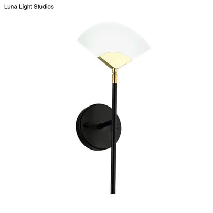 Black Gold Fan Sconce wall light by Decorbites, black stem, gold accents, white glass shade on Tampa Home & Garden Store