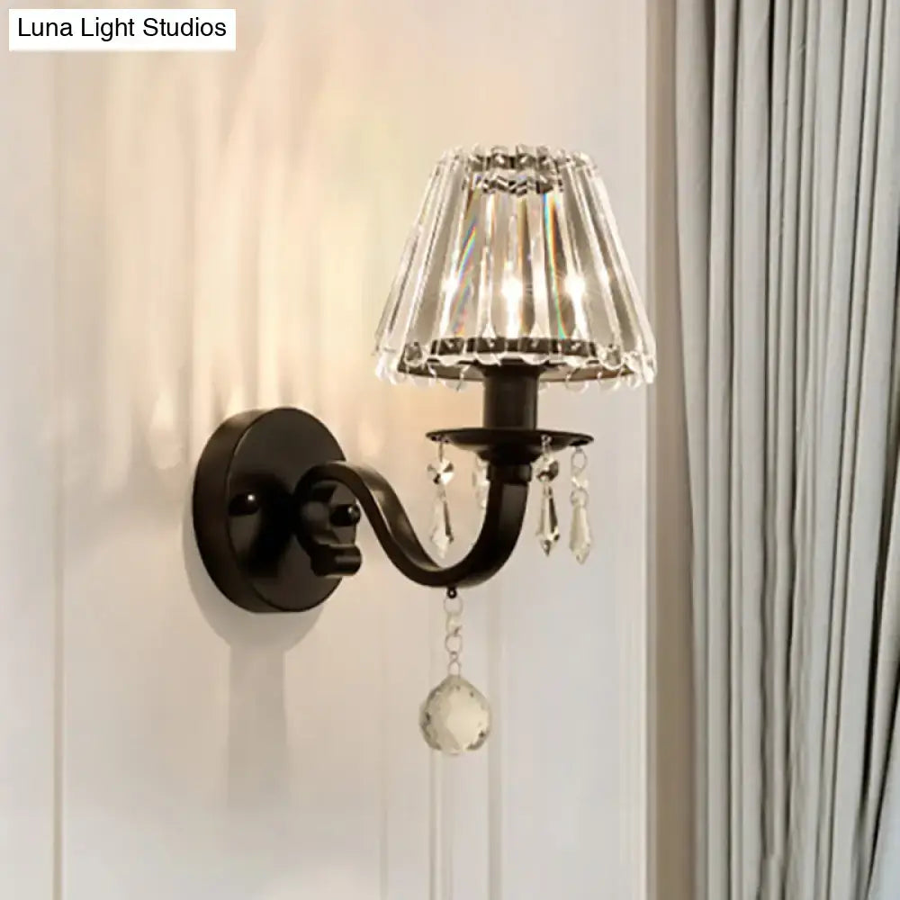 Black Gold Crystal Cone-Shade Wall Sconce in black metal with crystal prisms Luna Light Studios on Tampa Home & Garden Store