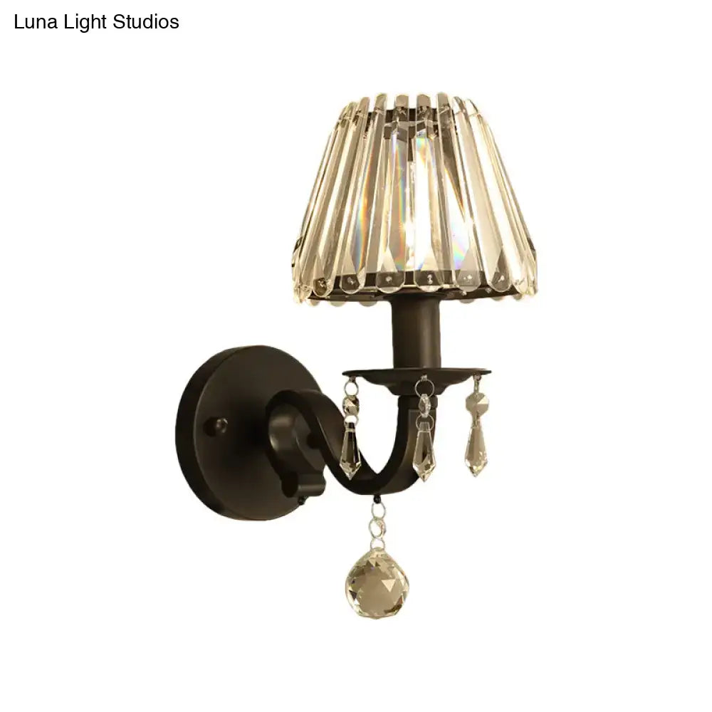Black Gold Crystal Cone-Shade Wall Sconce by Decorbites with hanging crystal prisms on Tampa Home & Garden Store